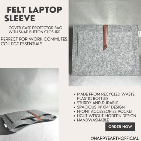 HAPPY EARTH Felt Laptop Sleeve/Cover Case Protector Bag with Snap Button Closure & Front Accessories Pocket for Men Women (16.5 Inches, Grey)