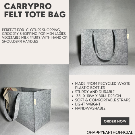 HAPPY EARTH Felt Shopping Bag – Durable, Stylish Tote for Groceries, Daily Use & Travel – Spacious Design with Comfortable Handles Standard size Tote Bag