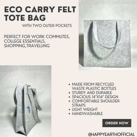 Happy Earth Eco Carry Felt Tote Bag, Shopping Shoulder Handbag with two Outer Pockets For Women & Men Bag | 14"x14" Grey Happy Earth Eco Carry Felt Tote Bag, Shopping Shoulder Handbag with two Outer Pockets For Women & Men Bag | 14"x14" Grey