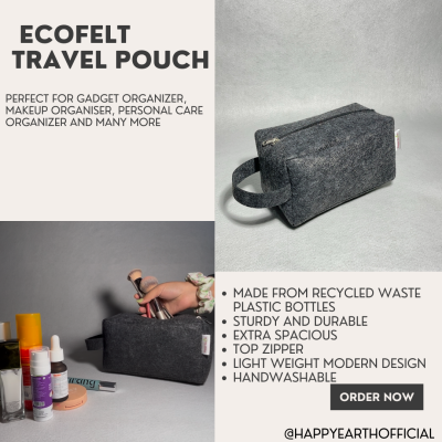 HAPPY EARTH Eco Felt Travel Pouch Organizer for Men Women, Shaving Kit, Makeup/Cosmetic Pouch, Dopp kit, Stationary, and Gadget Pouch 