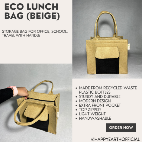 HAPPY EARTH Eco- Tiffin Box Bag Lunch Box Bags Storage Bag for Office School with Handle Food Storage Travel Friendly Standard Size Basket Bag (Beige Colour)