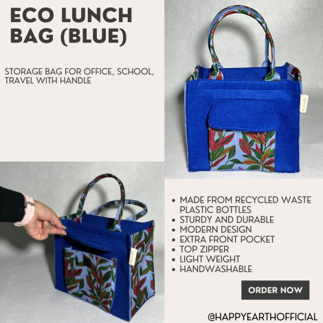 HAPPY EARTH Eco- Tiffin Box Bag Lunch Box Bags Storage Bag for Office School with Handle Food Storage Travel Friendly Standard Size Basket Bag (Blue Colour) HAPPY EARTH Eco- Tiffin Box Bag Lunch Box Bags Storage Bag for Office School with Handle Food Storage Travel Friendly Standard Size Basket Bag (Blue Colour)