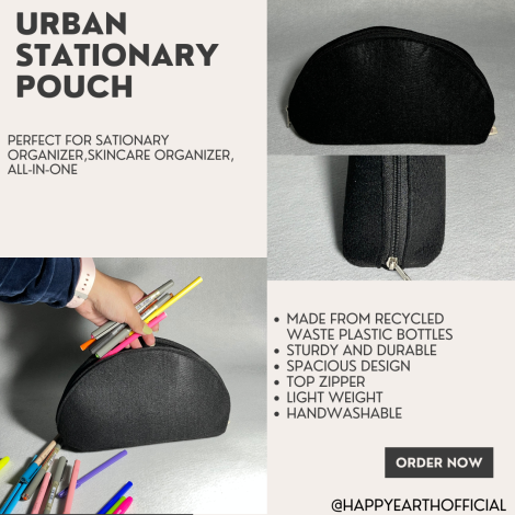 HAPPY EARTH Urban Stationary Pouch Case Large Capacity, Cute Felt Cloth Bag with Zipper Closure | Multi Purpose Cosmetic/Makeup/Travel/Medicine Pouch for Kids Teenage Adult Men Women