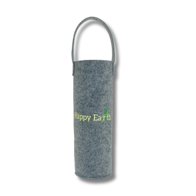 HAPPY EARTH Round Shaped Felt Wine/Water Bottle Bag | Bottle Carry Bags | 1 LTR | Reusable Bottle Bag with Handle | Office Bottle Bag | Wine Bottle Bag | Travel Bottle Bag | Light Grey