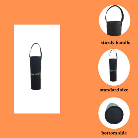 HAPPY EARTH Round Shaped Felt Wine/Water Bottle Bag | Bottle Carry Bags | 1 LTR | Reusable Bottle Bag with Handle | Office Bottle Bag | Wine Bottle Bag | Travel Bottle Bag (Black)